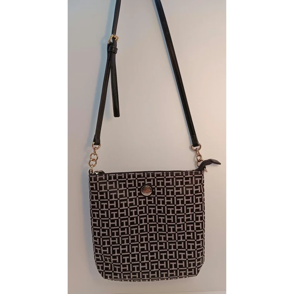 Tommy Hilfiger Monogram Canvas Crossbody Bag: Classic Preppy Shoulder Purse